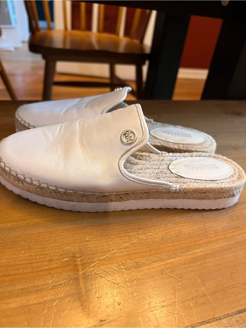 Michael Kors White Leather Espadrille Platform Slides